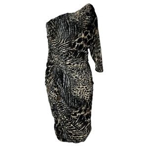 Frank Lyman Leopard Animal Print One Shoulder Midi Cocktail Dress size 8